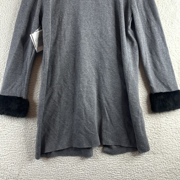 NWT Kasper Womens Gray Faux Fur Trim Cuff Open-Front Cardigan Sweater M MEDIUM - Picture 11 of 14